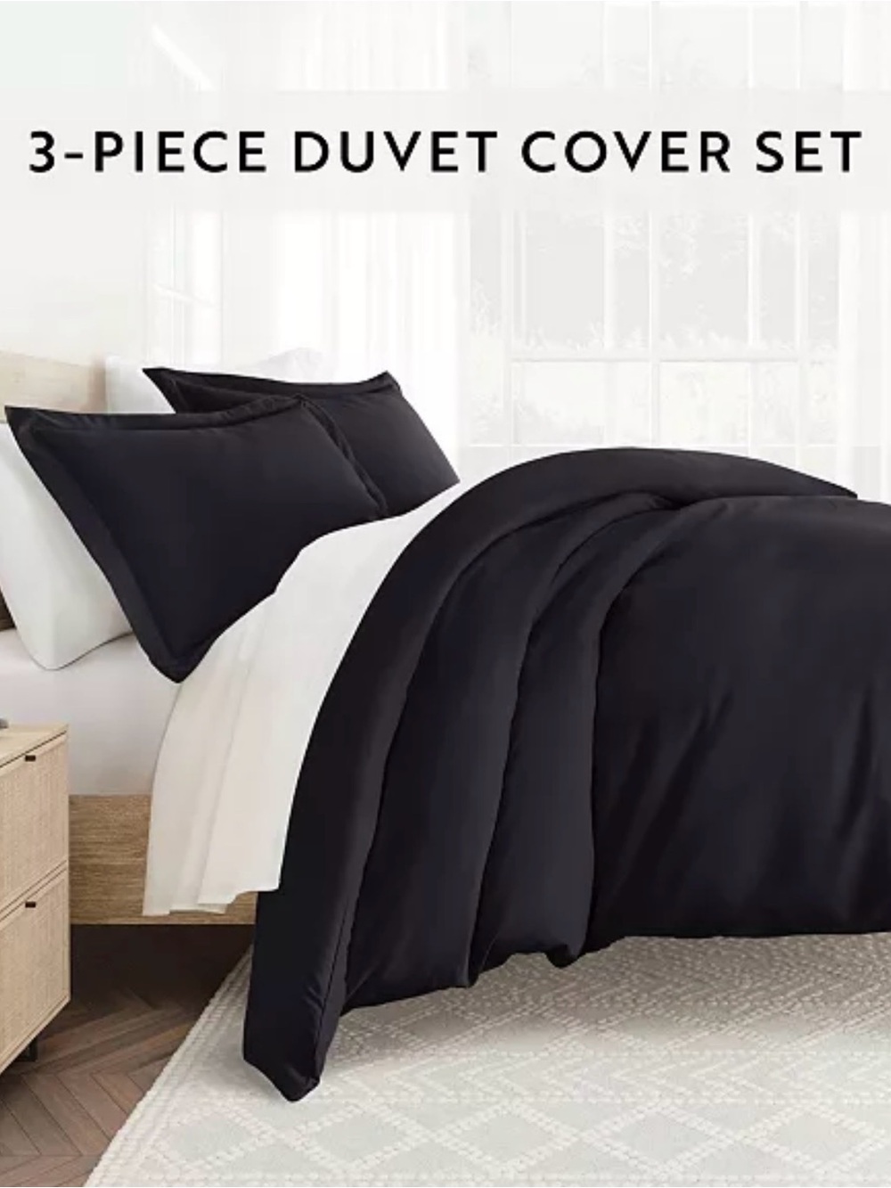 Ienjoy Full/Queen Premium Duvet Cover 3-pc set - Black
